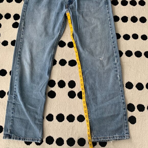 Levi's 505 Regular Fit Distressed Light Wash Denim Straight Leg Jeans - Picture 12 of 15